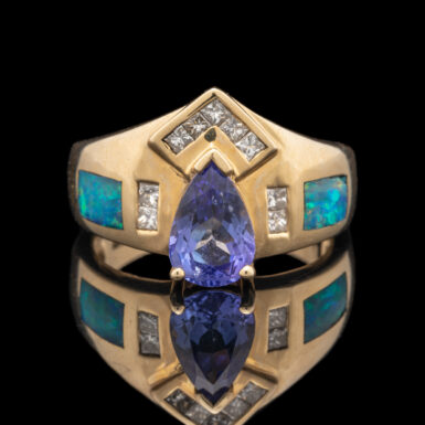Pre-Owned Tanzanite VS Diamond and Lab Created Black Opal Ring in 14K