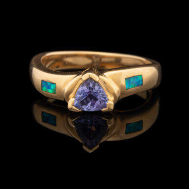Pre-Owned Tanzanite and Lab Created Opal Ring in 18K