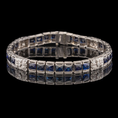 Vintage 1930 Diamond and Synthetic Sapphire Bracelet in Platinum