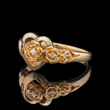 Pre-Owned 14K Rose And Heart Ring With Diamond