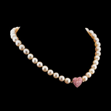 Vintage 1950 Baroque Pearls With 14K Ruby Heart Clasp