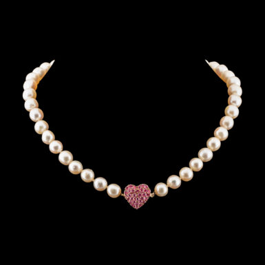 Vintage 1950 Baroque Pearls With 14K Ruby Heart Clasp