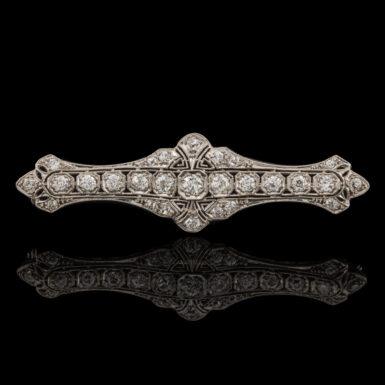 Antique Diamond Filigree Bar Brooch in Platinum
