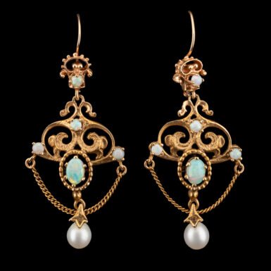 Vintage 14K Opal & Pearl Earrings