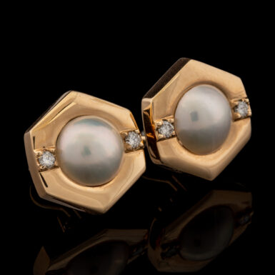 Vintage Mabe Pearl and Diamond Earrings in 14K