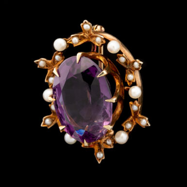 Antique 14K Amethyst and Pearl Brooch