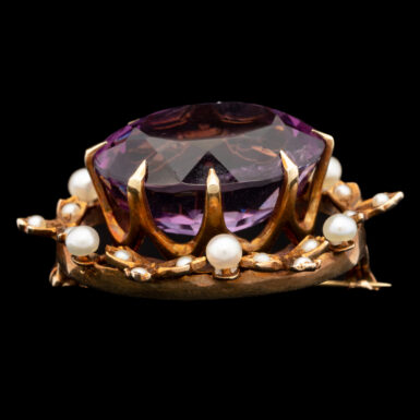 Antique 14K Amethyst and Pearl Brooch