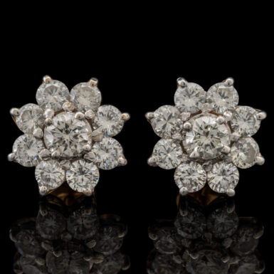 Pre-Owned 3.0 Carat Total Weight Diamond Flower Earrings