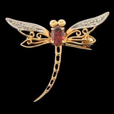 Pre-Owned 14K Garnet and Diamond Dragonfly Pin / Pendant